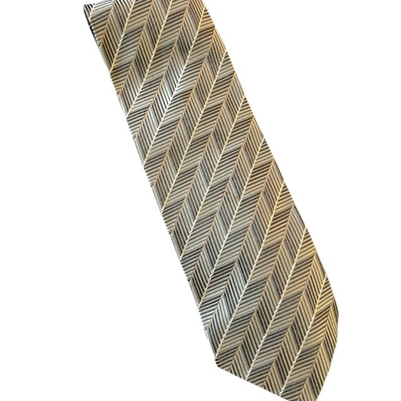 ERMENEGILDO ZEGNA Geometric 100% Silk Mens Luxury Tie Beige - Picture 1 of 5